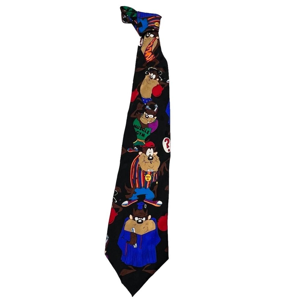 VINTAGE 1993 LOONEY TOONS MANIA WARNER BROS. TAZMANIAN DEVIL BLACK SILK TIE